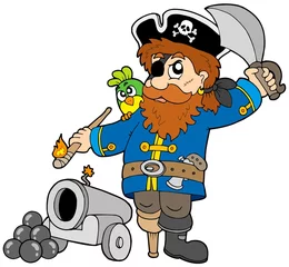 Fotobehang Piraten Cartoon piraat met kanon