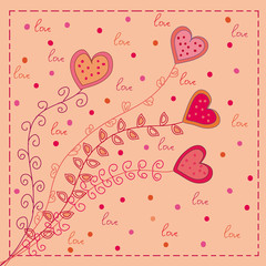 Hearts flowers pink love card