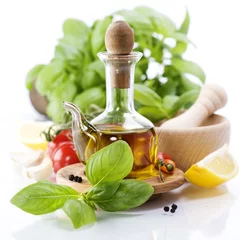 Foto op Plexiglas olive oil and vegetables © Natalia Klenova