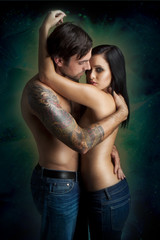 intimate young couple during foreplay