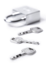 Lock and keys on the white background