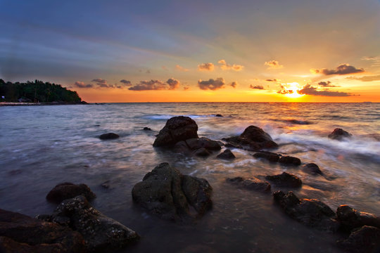 Tropical sunset on the beach. Lanta island. Thailand