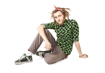 young dreadlock man sit isolated