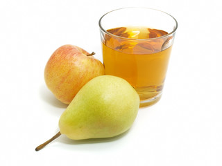 apple and pear with a glass of juice