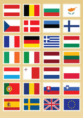 Vector Flags set of Europe union on postage stamp