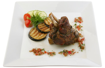 Lamb shin   with vegetables and sauce