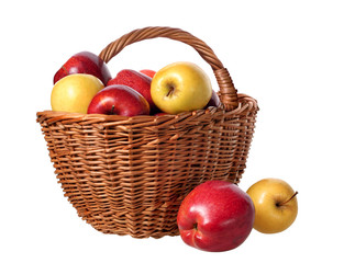 basket of apples on white background
