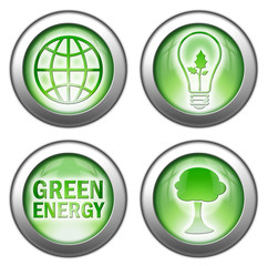 Set of 4 green environmental-themed 3d effect buttons