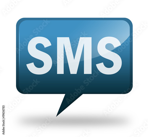 Speech Bubble Shaped Icon SMS Blue On White Background Stock Photo sms-short-code-api-text-message-api-sms-api-plivo