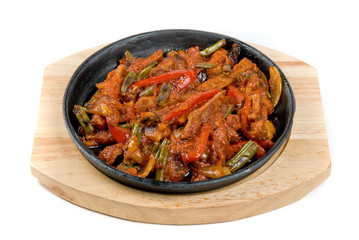 meat and vegetables at pan