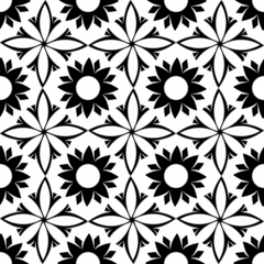 Cercles muraux Fleurs noir et blanc modèle vectoriel répétitif sans soudure