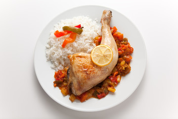 roast chicken with red and green peppers