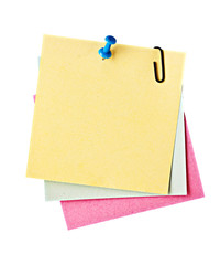 Three reminder notes  with pin isolated on white