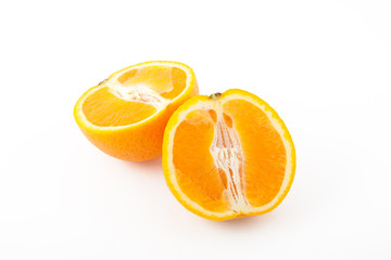 orange cut in halves isolated on white background