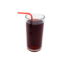 Glass of fresh cherry juice on white background close-up