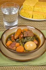 Pork Stew with Sausages, Vegetables and Egg