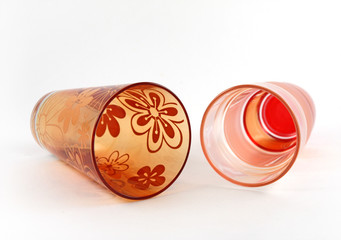 Two empty color glasses