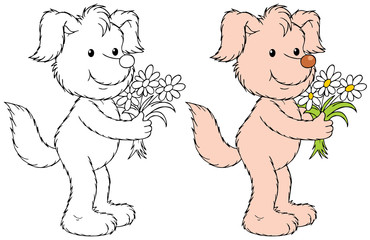 Dog with the flowers