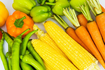 Various colourful vegetables arranges at the market