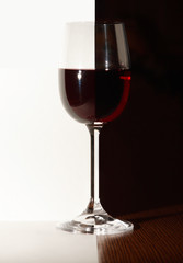 Wineglass of red wine.