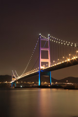 Fototapeta na wymiar Tsing Ma Bridge night view, Hong Kong.