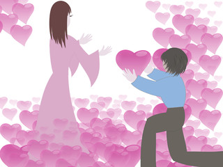 Girl and boy with hearts