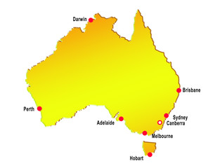 illustration on the map of australia with major cities