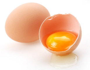 With brown eggs on a white background.