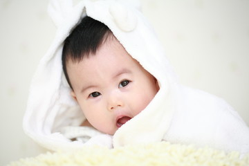 close up of cute asia baby