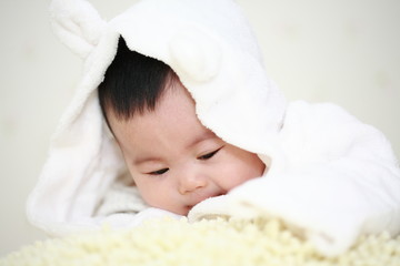 close up of cute asia baby