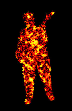 Silhouette of guitar player in flames
