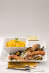 Rice and fish. Spanish cuisine. Arroz abanda.