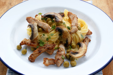 home made pasta with mushroom on a plate