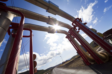 Industrial Pipeline Going Up and Over A Road