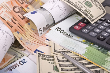 Money,pen, graph and calculator