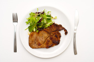 Juicy steak and salad