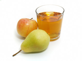apple and pear with a glass of juice