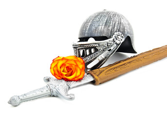 Toy armour of the knight:  a sword, a helmet