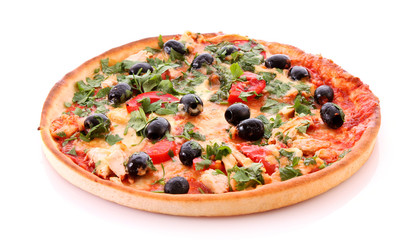 tasty Pizza with olives isolated on white