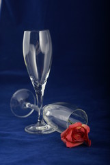czerwona róża w kieliszku do szampana, izolowane 