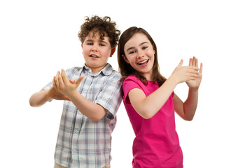 Kids clapping hands isolated on white background