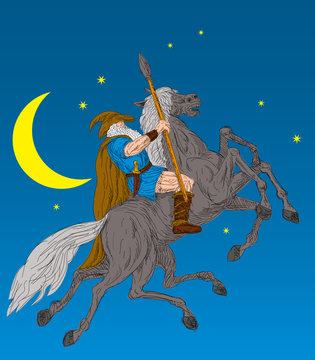 Norse God Odin Riding Eight-legged Horse Sleipner