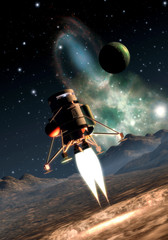 Obraz premium lądowanie statku kosmicznego