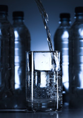 Water on blue background