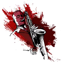 Foto auf Acrylglas Musik Band Saxophonist auf Grunge-Hintergrund