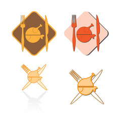 Vector illustration of chicken, fish, fork and knife