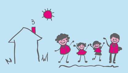 4 group people family and home, sun, nature