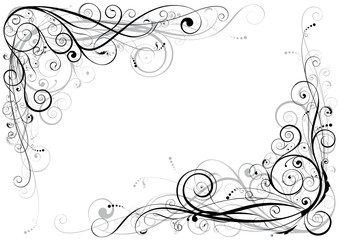Floral corner design in black and grey
