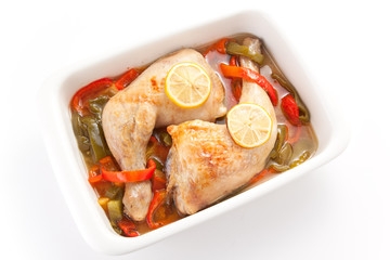 roast chicken with red and green peppers
