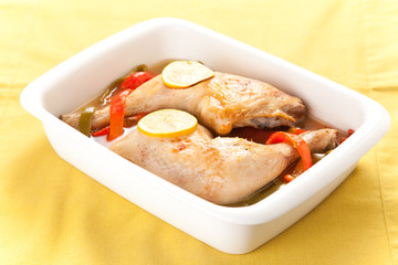 roast chicken with red and green peppers